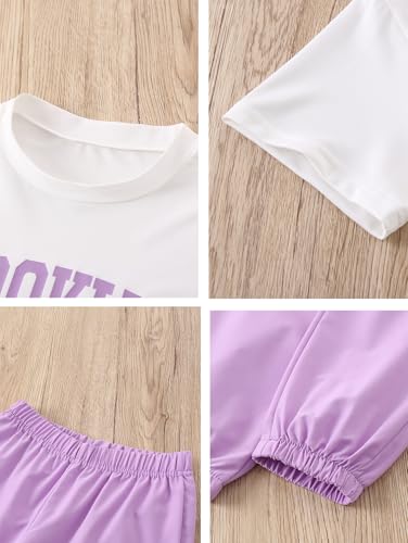 Image of Girls 4 Pieces Outfits Short Sleeve Printed Tee Tops and Pants Set 4-12Y