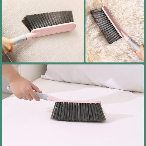 Image of Household Brush Sweeping, Cleaning Floors Long Handle Dust for Tiles, Carpet, Bed, Sofa,Mattress, Window, Bathroom, Car Seat, Curtain, Cleaner Home (Pink)