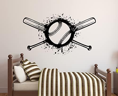 Baseball Wall Decal - Softball Wall Sticker - Sports Bat & Ball Wall Decal Art Mural Vinyl Sticker (50"W x 30"H)