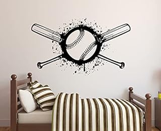 Baseball Wall Decal - Softball Wall Sticker - Sports Bat & Ball Wall Decal Art Mural Vinyl Sticker (22