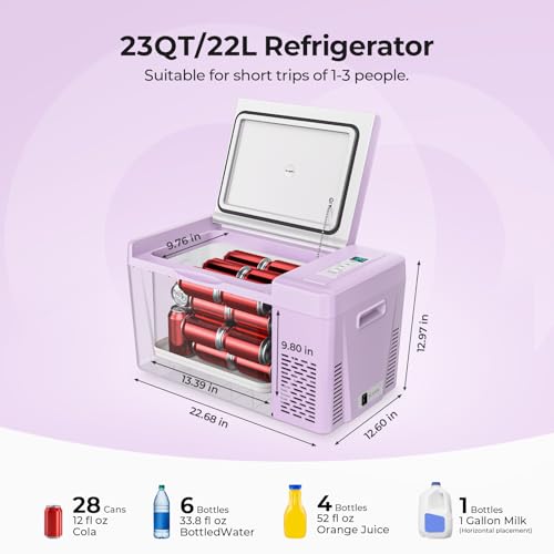 BougeRV Purple 23Quart Portable Refrigerator, 12 Volt Fridge 22L, Portable Freezer Compressor Cooler 12/24V DC 110~240 V - Additional View