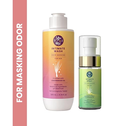 Image of Yu n Me Anti-Odor Intimate Care Combo for Women | Odor Masking Spray 60ml + Intimate Hygiene Wash 200ml | Lemongrass, Aloe & Bearberry Extracts | pH Balanced Freshness & Odor Protection | Pack of 1