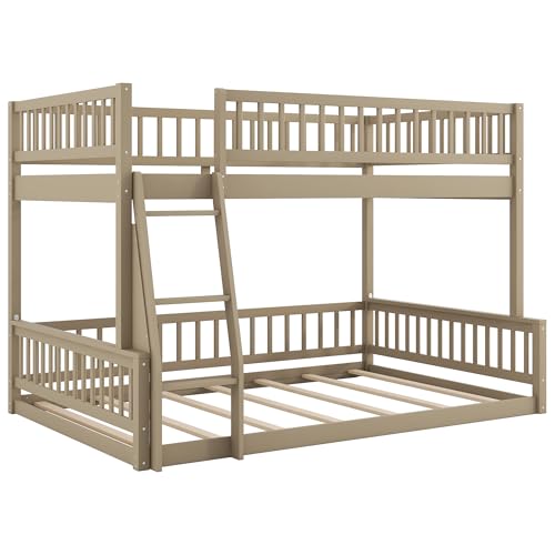 Merax Full XL Over Queen Bunk Bed with Ladder & Guardrails, MDF Wood Platform Bed, No Box Spring Required, Walnut by Merax - Used condition - Image 5