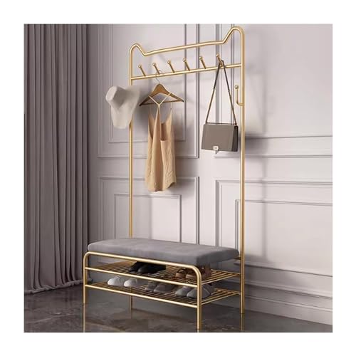 Vestiaire d'entrée industriel avec portemanteau banc en velours et étagère à chaussures