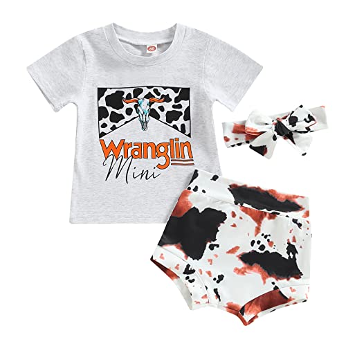 Image of Newborn Infant Baby Girl Outfit 3pcs Letter Print Western Clothes Sets Short Sleeve Tassel T-Shirts Shorts