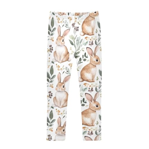 Watercolor Bunny Girls Leggings,Workout Leggings for Girls Toddler Athletic Legging Size for 3-10T
