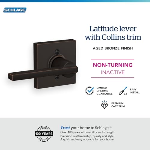Image of Schlage Latitude Non-Turning Dummy Door Handle, Reversible, Aged Bronze