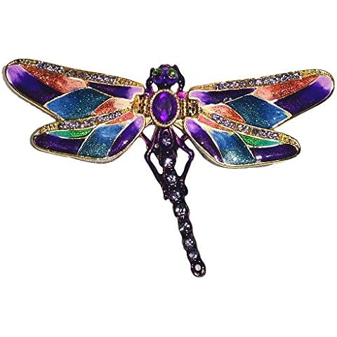 Welforth Jeweled Purple & Multi-Color Dragonfly Shaped Enamel Pewter Trinket Box Cover