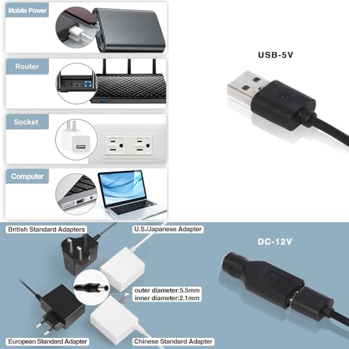 xiaoqijia Dual 120mm Fan with 10 Speed USB 5V Fan DC 12V IPX5 Waterproof Fan PC Fan Portable Cooling Fan for Tablet TV Receiver Router DVR Xbox Greenhouse Kennel Computer Cabinet Component Cooling