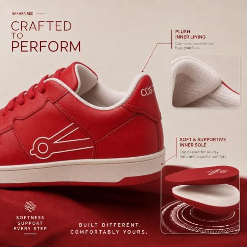 Image of Cos tan Women's Red Casual Sneakers Lace-Up Walking Shoes Soft Inner Lining