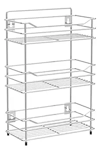 EverEx Stainless Steel Kitchen Rack Trolley Basket Stand Container Organizer Storage Shelf Holder for Spice Boxes Utensils for Home, 3-Tier, Large, Silver, Tiered Shelf