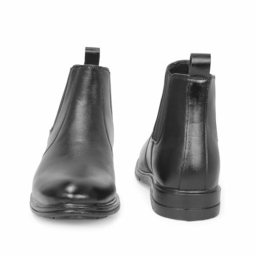 Image of Men Black Chelsea Boots, Faux Leather Ankle Boots with Elastic Side Panels