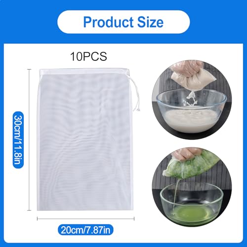 10 Stück Nussmilchbeutel Nylon Wiederverwendbar, 20 x 30cm Abseihtuch,Filtertuch,Filterbeutel Siebbeutel,Feinmaschiges Nylon Passiertuch,Nussmilchbeutel Zum Sieben Hochwertiges,fur Fruchtsaft,Kaffee