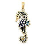 14k Yellow Gold 3 D Blue Enameled Seahorse Pendant Charm Necklace Fish Sea Life Fine Jewelry For...