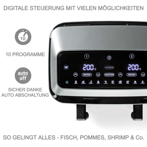 TronicXL DUO Heißluftfritteuse 2 Kammern Digital I Digitale Doppelkammer Heißluft Fritteuse Air Fryer mit Timer I 10 Programme I Friteuse I Dörrautomat I Display I Cool Touch – Bild 3