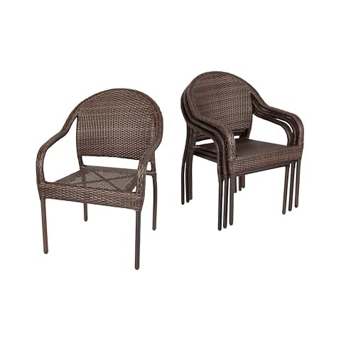 Patio Sense 63490 Rhodos Cafe Stacking Chairs in Mocha All Weather Wicker Construction No Assembly Lightweight for Indoor & Outdoor - Set of 4 Cover