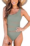 BZB Women's One Shoulder Swimsuits Tummy Control Swimwear Modest Bathing Suit Green