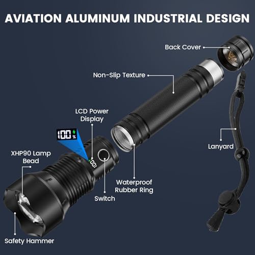 Crazybrace P70 Rechargeable Flashlights High Lumens, 990000 Lumen Super Bright Led Flashlight With 5 Modes & Ipx7 Waterproof, Powerful Handheld Flash Light For Home Camping, Brightest Flashlight 15H Long-Runtime thumb #7