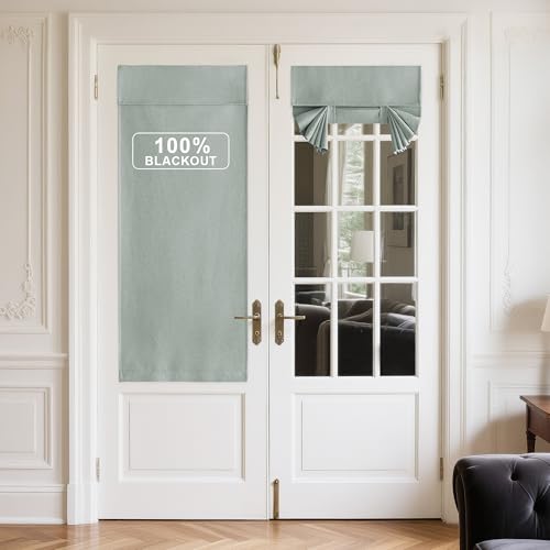 NICETOWN Sage Green 100% Blackout French Linen Door Curtains for Window