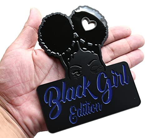Image of Custom Black Girl Edition Car Badge Emblem Decals - Compatible Vehicles, Doors, Body, Fenders, Trunk - Stylish Dynamic Look (Blue)