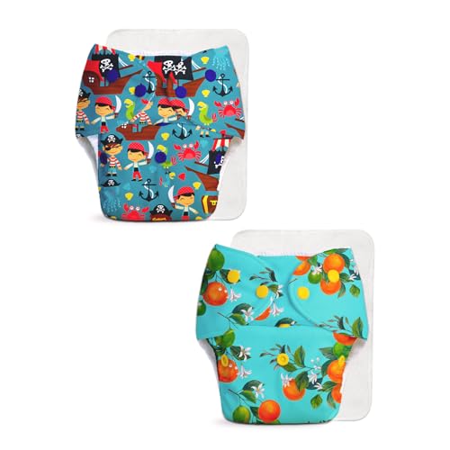 Image of Superbottoms Basic Leakage-proof advanced cloth diapers for babies, High Absorbent 100% cotton 2 reusable diaper and 2 insert pad Combo Pack washable cloth diaper 3M -3Years Adjustable, Reduces Rash