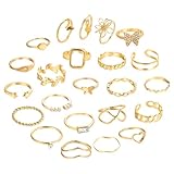 JSTHHTT 23 Pcs Bague Femme Acier Inoxydable Bague Rétro Vintage Réglable Bague, Bague Femme Or, Ensemble de Bagues Empilables en Or, Knuckle & Pouce Fantaisie, Bague Reglable Femme