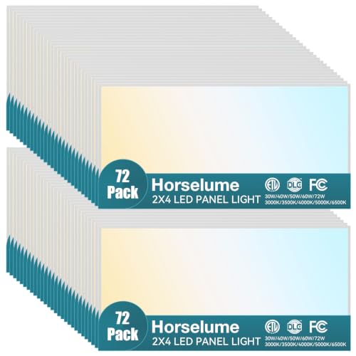 Horselume 72Pack 2x4 LED Flat Panel Light, 9630LM, Selectable 30W-72W and 3000K-6500K, Dimmable 0-10V, Drop Ceiling Fixture for Office, School, Store (72Pack)