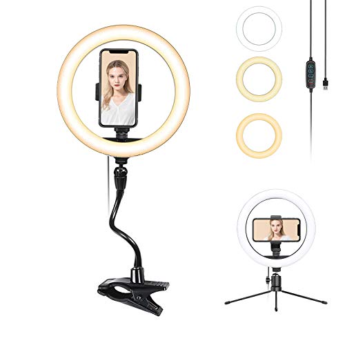 Smatree 10" LED Selfie Ring Light with Flex Clamp Mount & Tripod Stand & Phone Holder, Dimmable Desktop Ring Light with 3 Light Modes for Live Streaming/Makeup/Photography/TikTok/YouTube Videos/Vlog