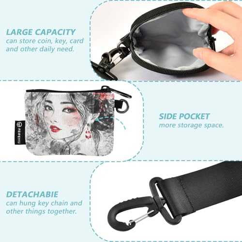 Chinese Style Beauties Women's Change Wallet Card Cases Small Detachable Zipper Cash Coin Purse with Wristlet Strap for Women 2 Packs tarjetero para tarjetas de credito3