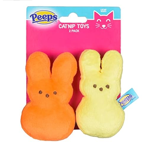 Peeps for Pets Peeps Bunnies Plush Catnip Cat Toys in Orange and Yellow, 4"- 2 Count | Small Cat Toy Set with 2 Cat Toys | Catnip Cat Toys Plush Cat Toys from Peeps Marshmallow Candy Brand Cover