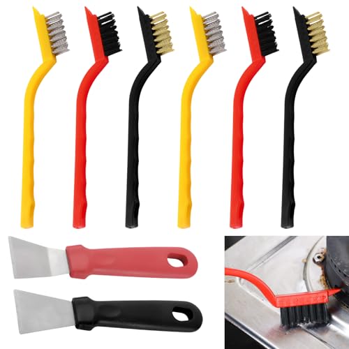 8 Pcs Wire Brush Cleaning Tool , Kitchen Cleaning Tools, Including 2 Scrapers And 6 Brushes, Remove Welding Slag, Stains And Rust, Suitable For Stoves, Cookers, Ovens, Floor Drains And Refrigerators