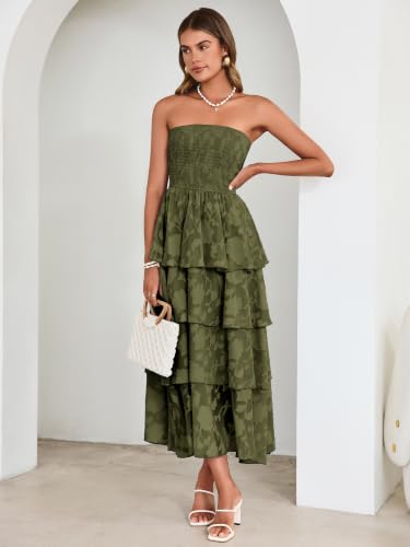 Image of Simplee Womens Summer Strapless Maxi Dress 2026 Boho Floral Off Shoulder Wedding Guest Dresses Tiered Beach Long Sundress