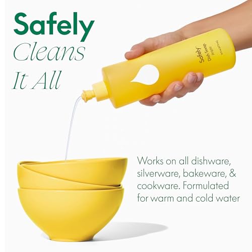 Image of Safely Kitchen Cleansing Essentials Kit-Universal Cleaner 20 Fl Oz, Hand Soap 12 Fl Oz & Dish Soap 16 Fl Oz, Gentle & Safe for Skin, Removes Dirt, Grease & Impurities, Bright Grapefruit & Cassis Scent