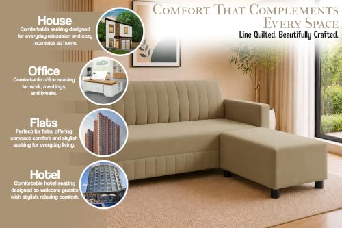 Image of 3 Seater Wooden Sofa with Ottoman | Modern Sofa Set for Living Room | Stylish Home Furniture Sofa with Comfortable Seating-Golden