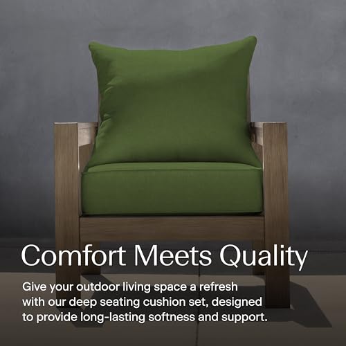 Image of Honeycomb Outdoor Heritage Deep Seat, 24 x 23, Textured Solid Artichoke Green Chair Cushion with Removable Cover, for Patio Furniture