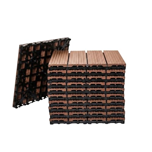 Mega Holz WPC Terrassenfliesen BRAUN - Bodenfliesen mit Klicksystem für Balkon Wintergarten und Terrasse - Wetterfester Bodenbelag als 30x30 cm große Fliesen - Wetterfest (5m - 55 Fliesen)