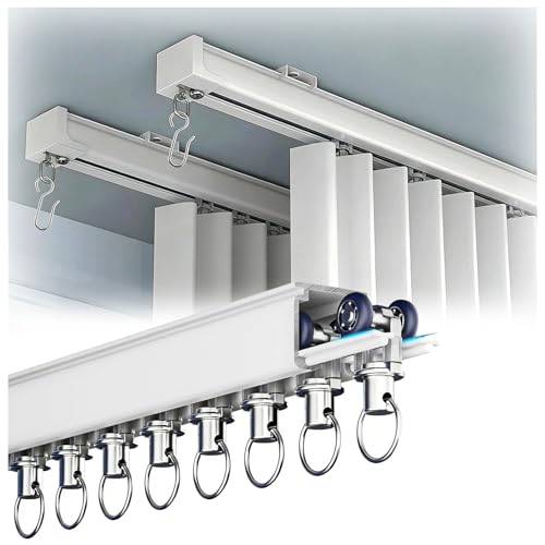 Tringle à rideaux robuste montée au plafond, kit complet de tringle à rideaux en aluminium, système à 1 rail pour installation murale/plafond, réglable de 0,5 à 15 m (5,4 m)