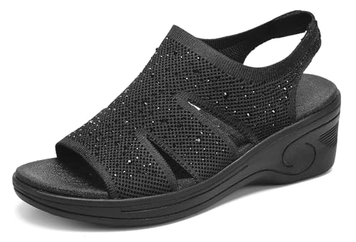 Image of Womens Wedge Sandals Platform Walking Sandals Open Toe Ankle Elastic Strap Casual Comfortable Summer Dressy