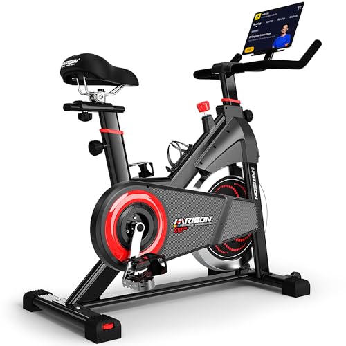 HARISON Exercise Bike for Home, Magnetic Indoor Cycling Bike with Quiet Dual-Belt Drive, 380 LB Capacity Exercise Bike, Adjustable Resistance Stationary Bike with Push-to-Stop, App Compatible