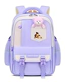 Amythe Schulranzen Mädchen 2-5. Klasse, Atmungsaktiv Leichte Kinderrucksack, 24L Ergonomischer Schultasche für Mädchen Grundschule Mit Süßen Anhänger, Lässiger Schulrucksack, Lila