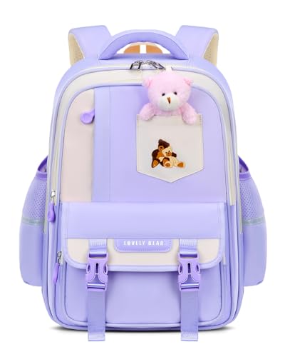 Amythe Mochila Colegio Niña 6 10 Años – Mochila Escolar Primaria Ligera (600g) Ergonómica con Bandas Reflectantes – Impermeable para la Escuela, Viajes y el Día a Día   Morado