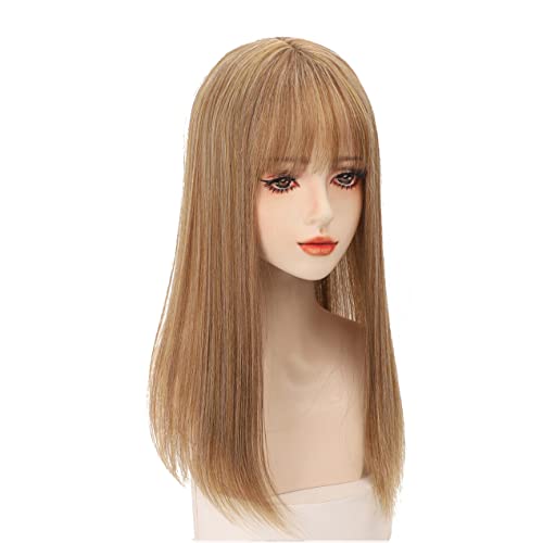 50cm Straight Head Forehead Topper With Thick Bangs Snythetic Middle Part Clip in Hair Topper for Women Cover Thin Hair (27/613) - Image 3