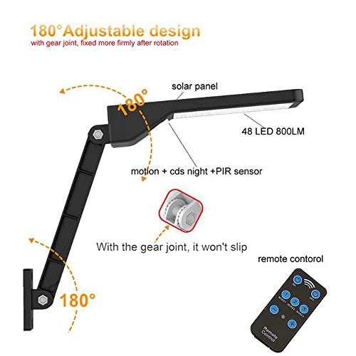 Goodjobb Luz solar LED 50, luz solar de parede com controle remoto, luz solar externa, luz solar det