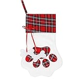 MODCON Christmas Paw Stocking for Pet Dog Large Sherpa Hanging Christmas Stocking for Christmas Decorations, 18 x 11 Inches(01 Red Paw)
