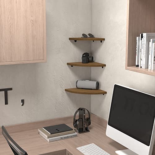 Horlimer 6 Pack Wall Mount Floating Corner Shelf, Rustic Wood Colored Corner Wall Shelves For Bedroom, Living Room, Bathroom, Kitchen #TOP6