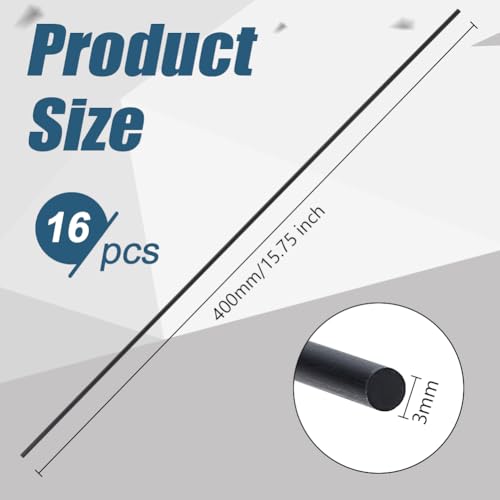 OLYCRAFT 16 Stück Kohlefaserstäbe 3mm X 400mm Massive Matte Kohlefaserstangen Runde Kohlefaserstäbe Mit Matter Oberfläche Für RC Flugzeuge DIY Bastelarbeiten Quadcopter Arm Modellbau
