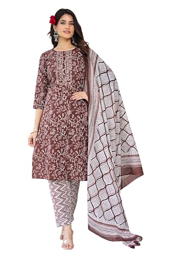 Image of MIRCHI FASHION Pure Cotton Floral Kurta Set for Women with Dupatta & Pant | 3 Piece Straight Fit Ethnic Outfit | Breathable Summer Salwar Suit