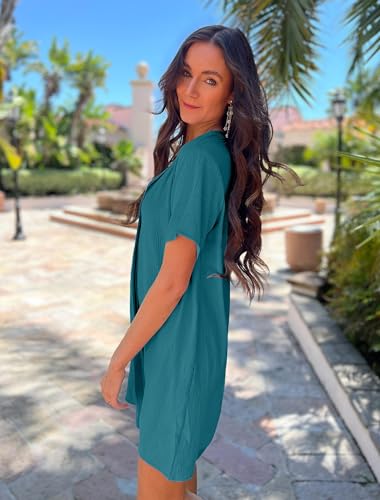 Image of Halife Women's Swimsuit Cover Up Shirt V Neck Short Sleeve Bathing Suit Coverups Summer Beach Cover Ups