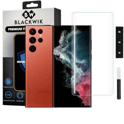 Image of Blackwik Premium Curved UV Tempered Glass For Samsung S22 Ultra Cellphone (Transparent, Pack Of 1) Advanced Border Less Full Screen Coverage UV Screen Protector Guard With Installation Kit