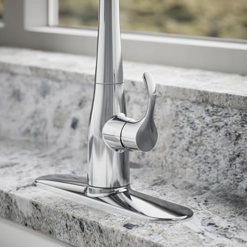 Image of KOHLER 597-CP Simplice Pull Down Kitchen Faucet, 3-Spray Faucet, Kitchen Sink Faucet with Pull Down Sprayer, Polished Chrome